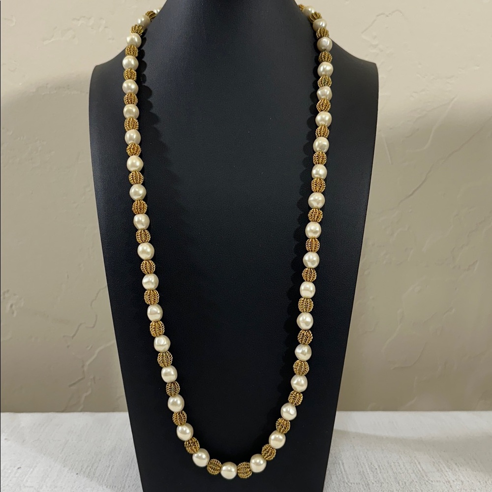 Anne Klein 1980’s Glass Pearl & Textured Bead Necklace